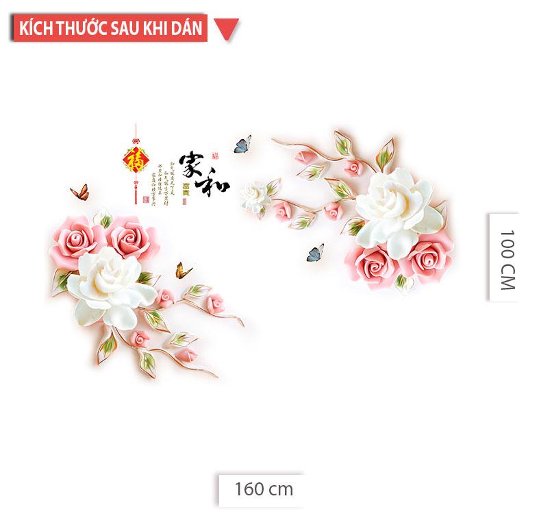 Sticker Tranh Dán Tường, Decal dán tường HOA MẪU ĐƠN PEONY 3D CH2002 - Decal dán tường cây xanh ,Decal dán tường hoa lá