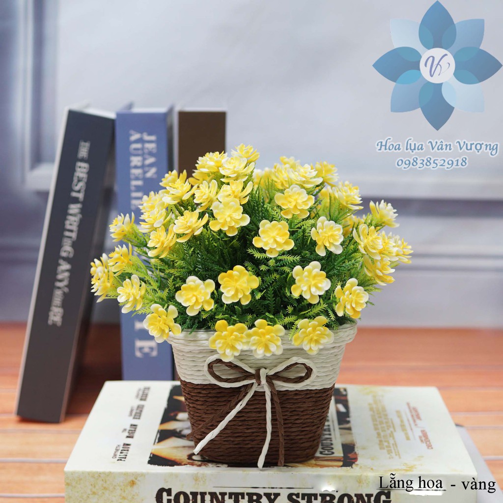 Hoa Lụa Chậu Hoa Giả Để Bàn, Lẵng Hoa