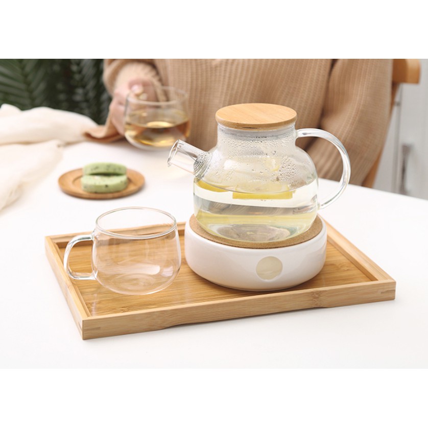 Ấm trà thủy tinh nắp gỗ 1000ml