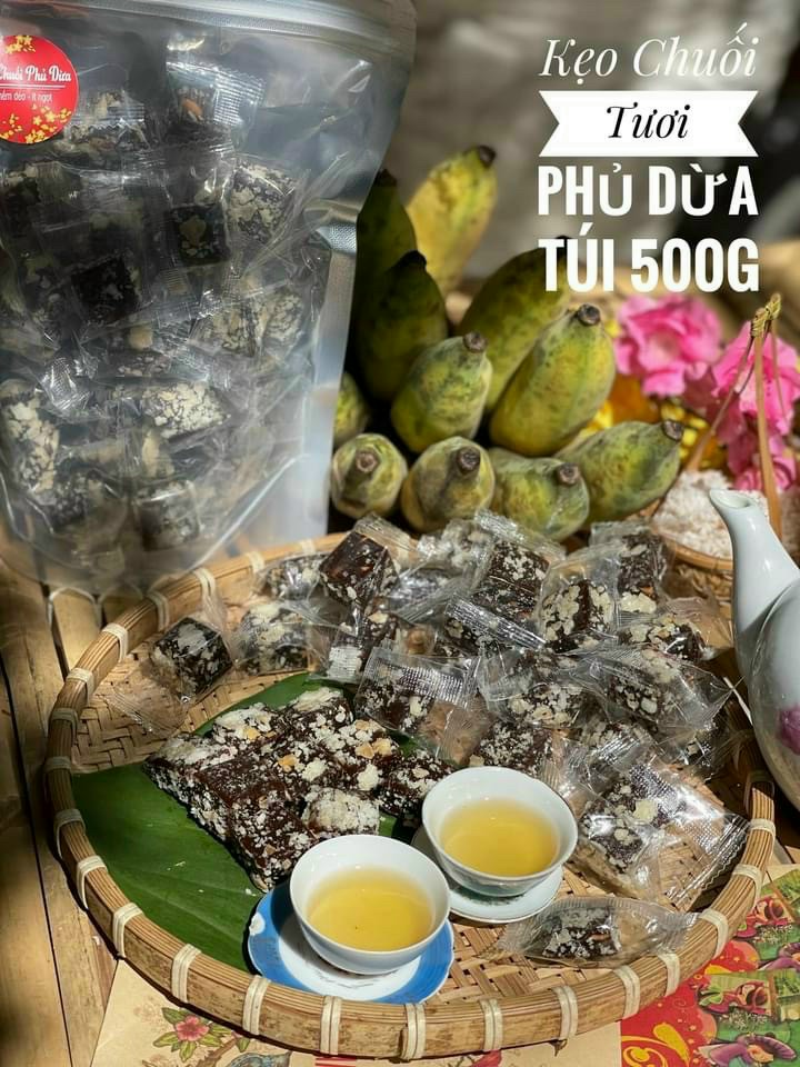 1 Kg Kẹo chuối tươi phủ dừa thơm ngon - Đồ Ăn Vặt rẻ miễn phí ship
