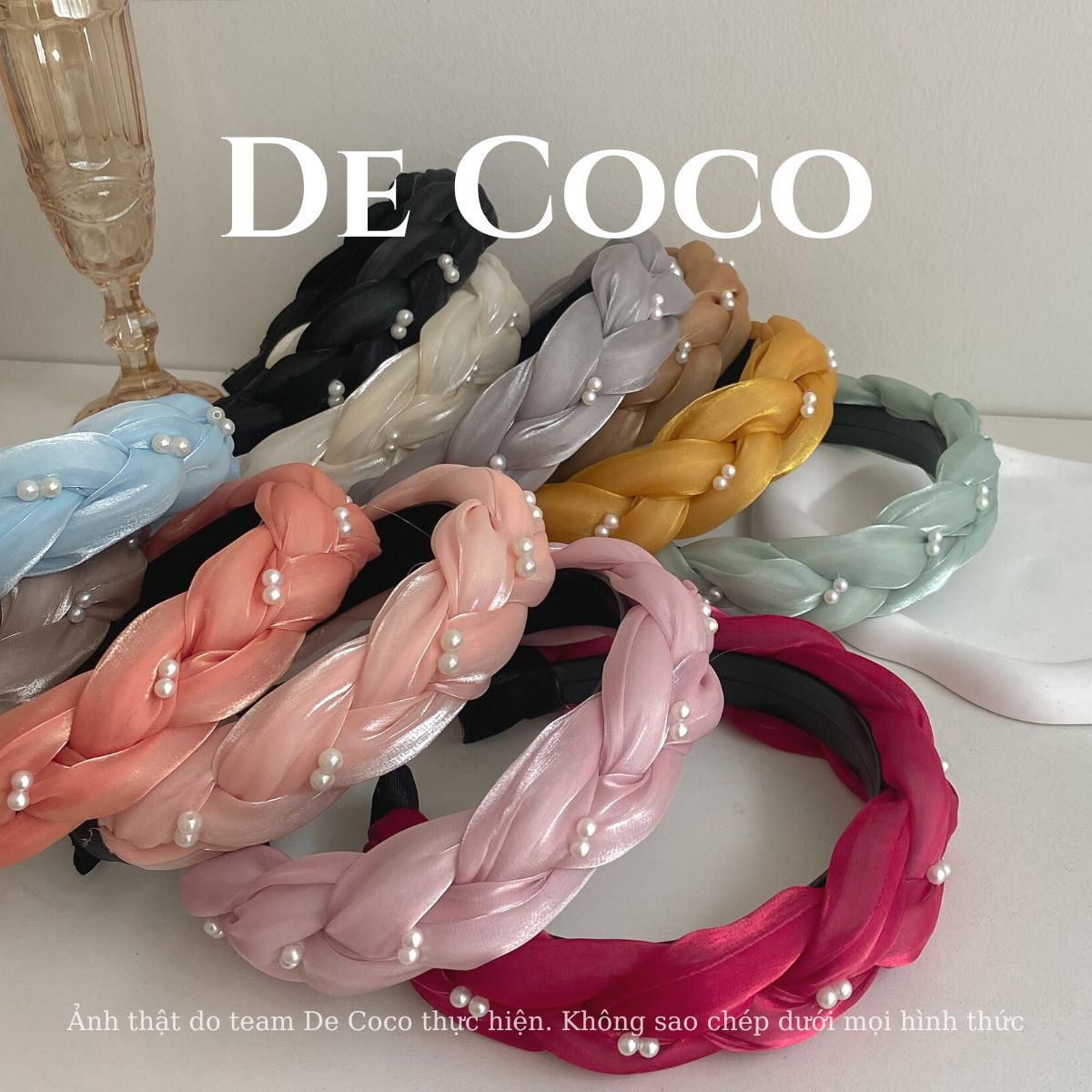 Mấn lụa tết, bờm tóc, cài tóc đính hạt trai Nomi De Coco
