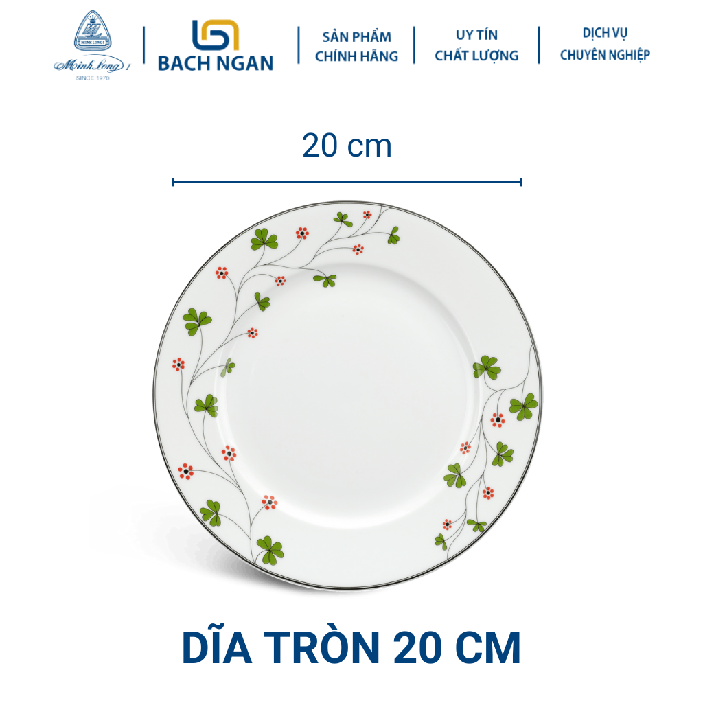 Dĩa tròn Minh Long 20 cm Jasmine Hoa May Mắn