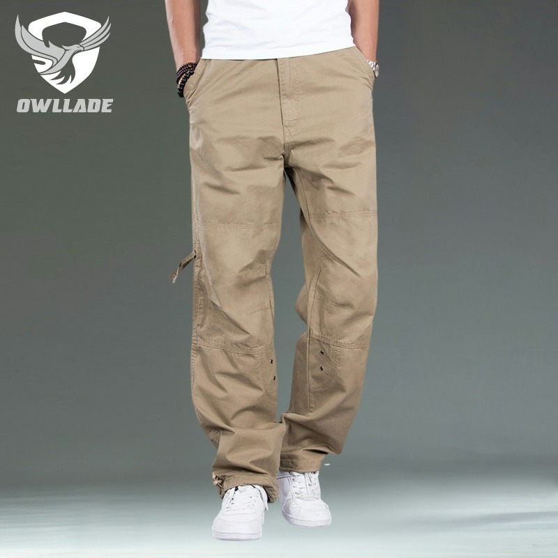 Owlade men's tactical cargo pants A1129 khaki loose cargo pants