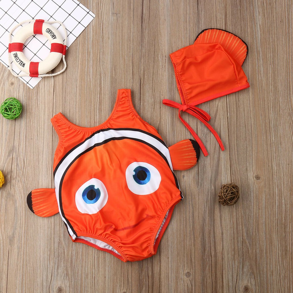 [Hàng Quảng Châu CC] Đồ Bơi Cá Nemo và Cá Mập kèm nón cho bé