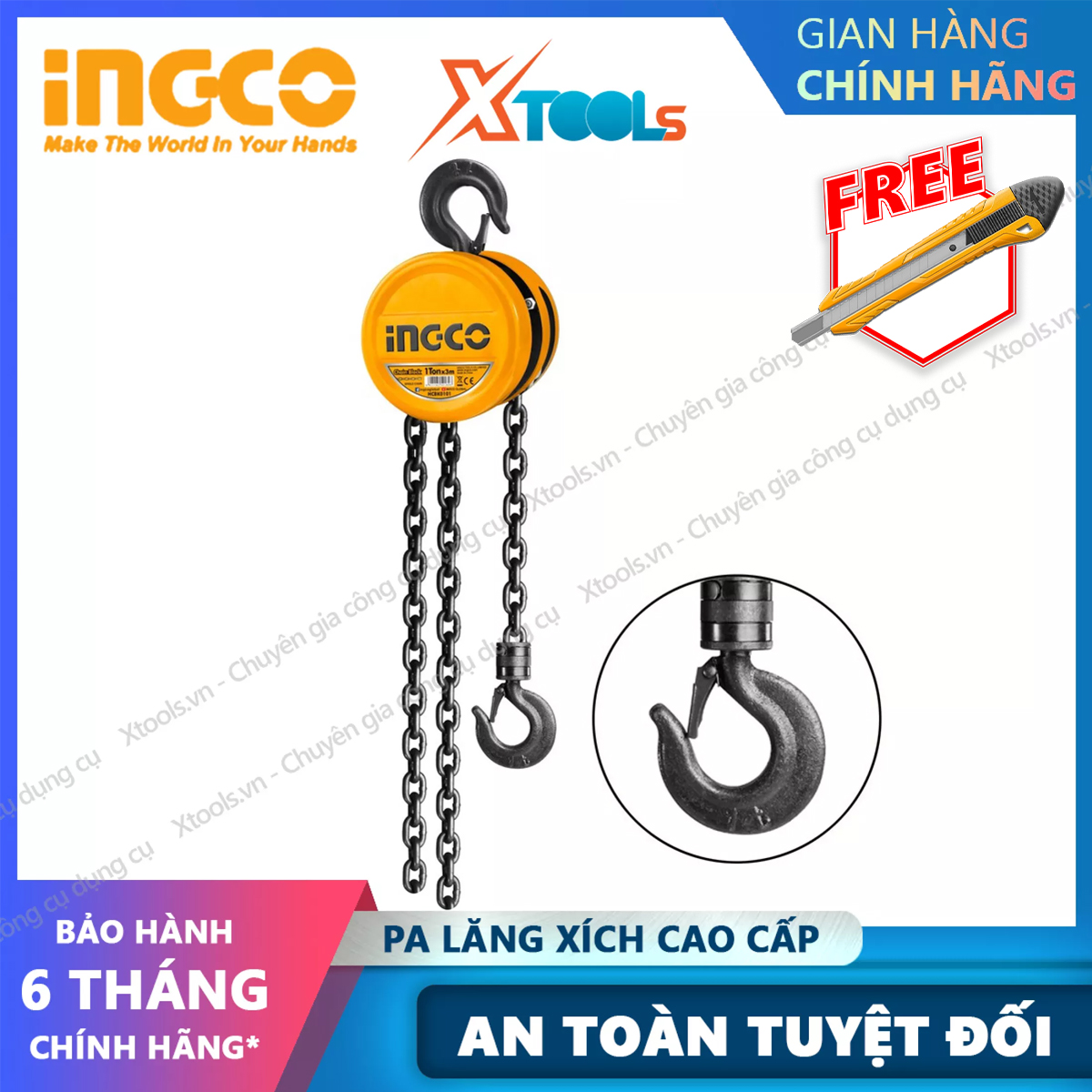 Palang chain hanging senior ingco 1-2 tons x 3m pulley chain pull lift portable pets heavy goods bulky [Xtool] [xsafe]