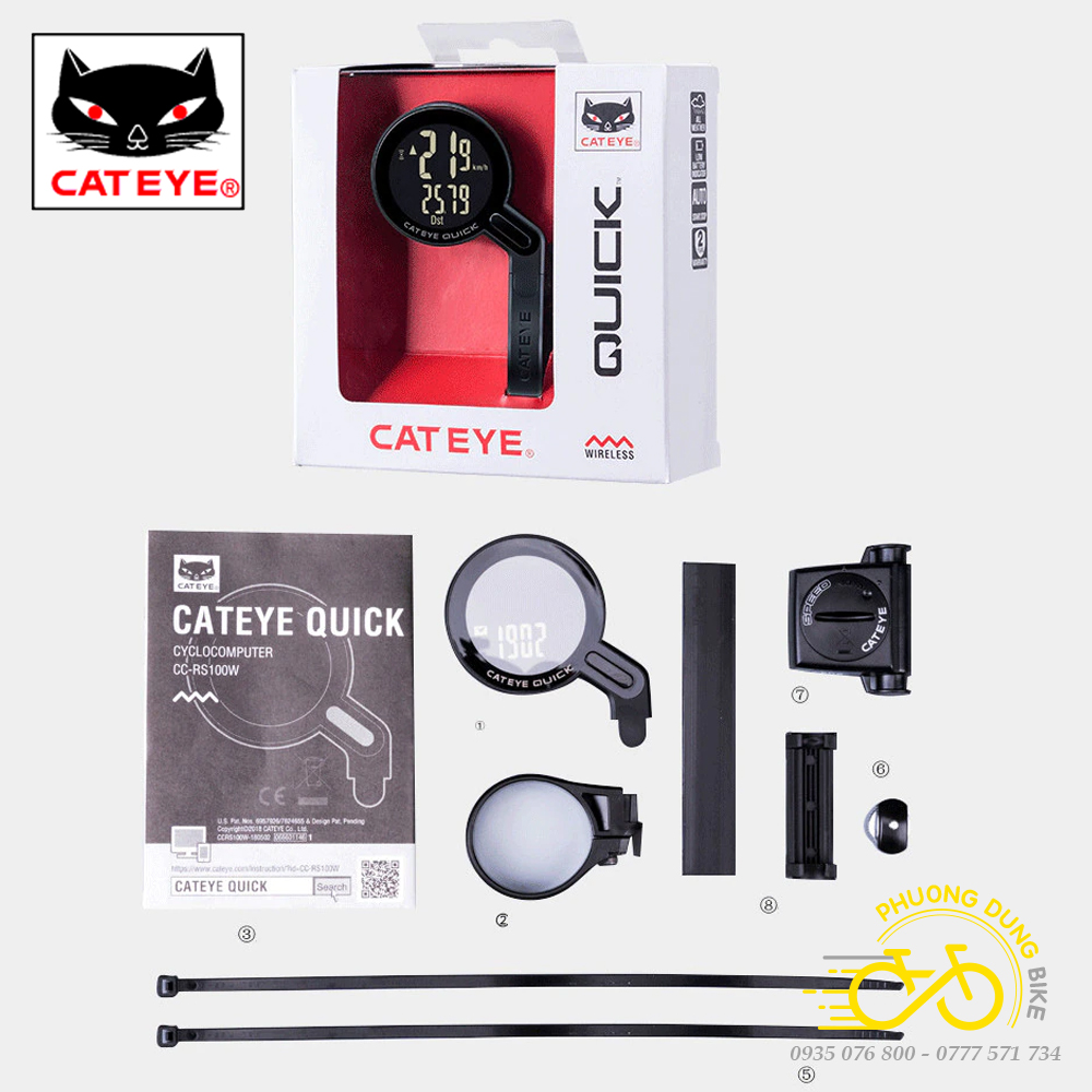 Đồng hồ đo tốc độ xe đạp không dây CATEYE QUICK CC-RS100W (Made in Japan)