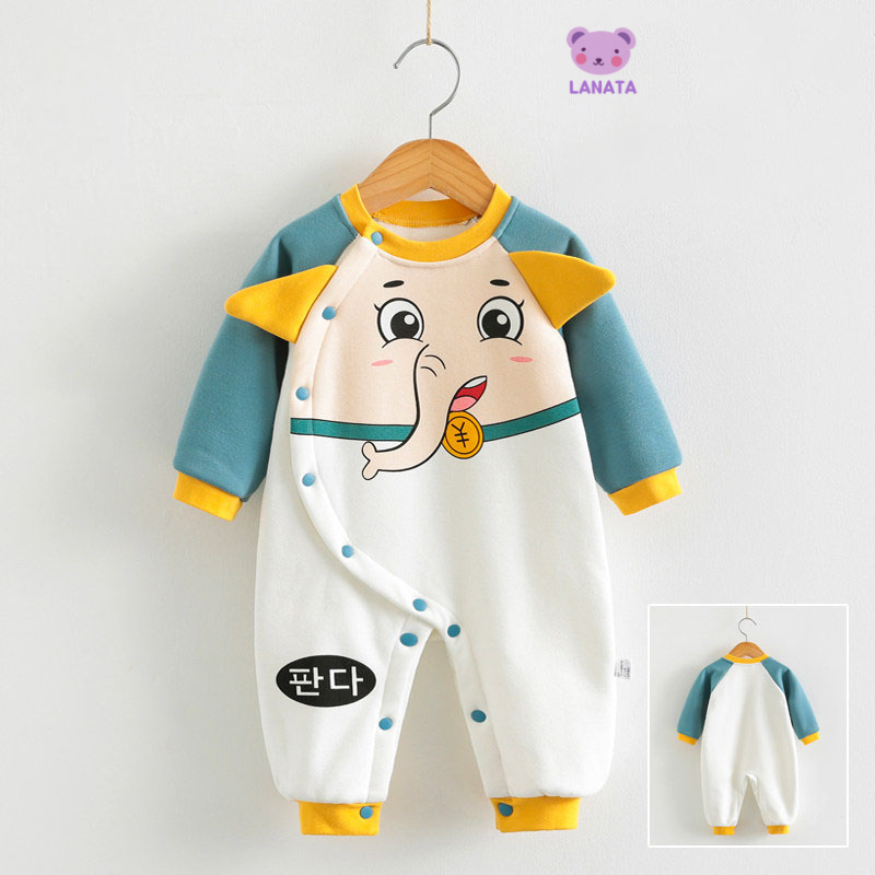 Body nỉ bông cho bé Hình thú ấm áp bộ body cho bé sơ sinh thu đông mẫu áo liền quần, bodysuit cho bé 0-12M