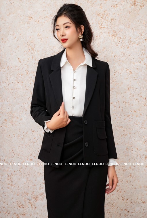 Áo Blazer Công Sở Hai Màu Black White LENDO E220727