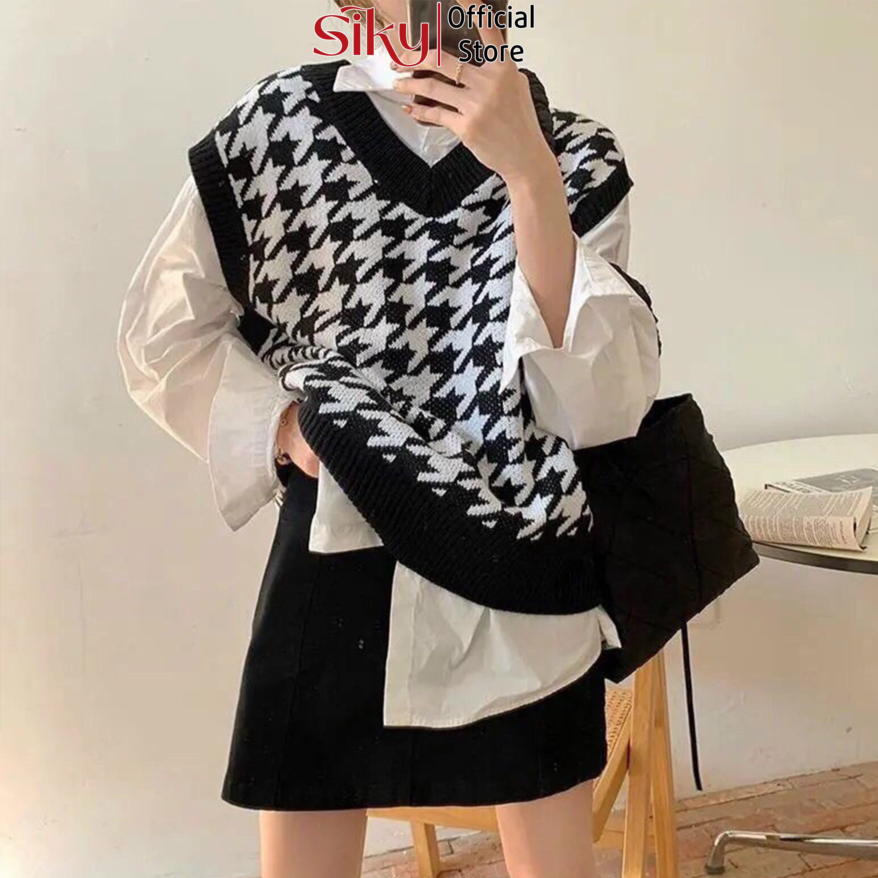 Áo gile nữ SIKY chất len dày họa tiết - GL07