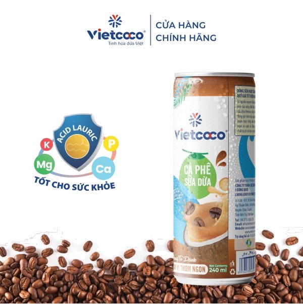 COMBO 6 CÀ PHÊ SỮA DỪA LON NHÔM VIETCOCO 240ML