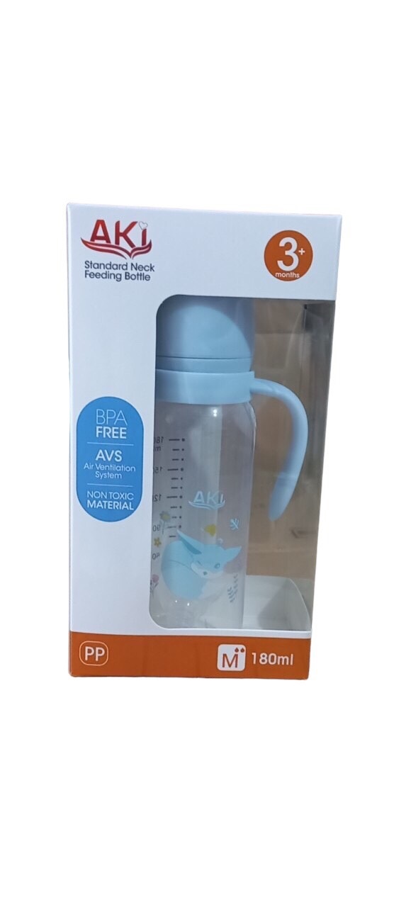 Bình Sữa Cổ Hẹp Aki nhựa PP 180ML - 240ML (Tặng 1 núm vú cổ hẹp)