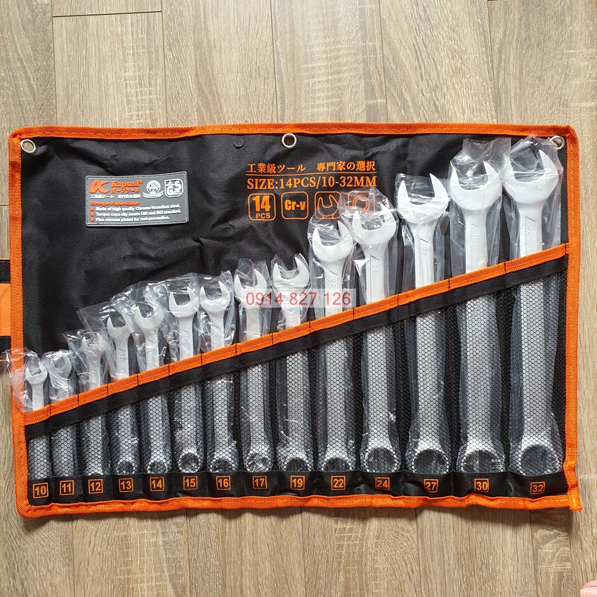Bộ cờ lê vòng miệng hãng Kapusi Nhật Bản 14 chi tiết từ 10-32mm hoặc 8-24mm , Bảo hành 12 tháng, Bộ cờ lê vòng miệng, Bộ chìa khóa vòng miệng, Bộ cờ lê tròng, Bo co le, Bo chia khoa, Bo co le trong