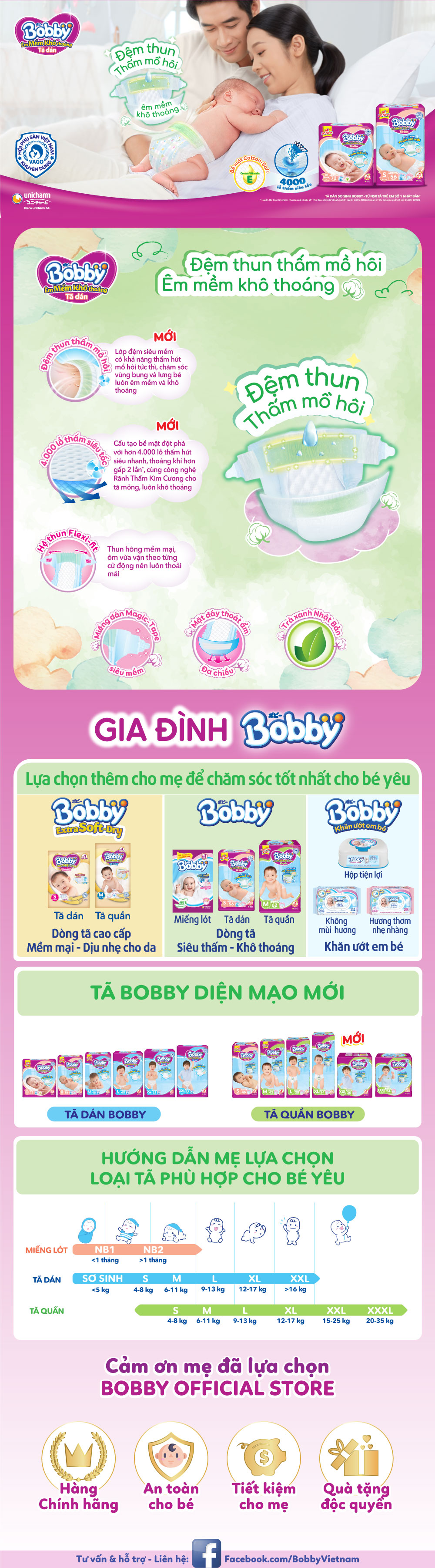 [Tặng 1 Bobby Chan] Combo 2 Tã/Bỉm dán Bobby đệm thun thấm mồ hôi Super Jumbo XL62