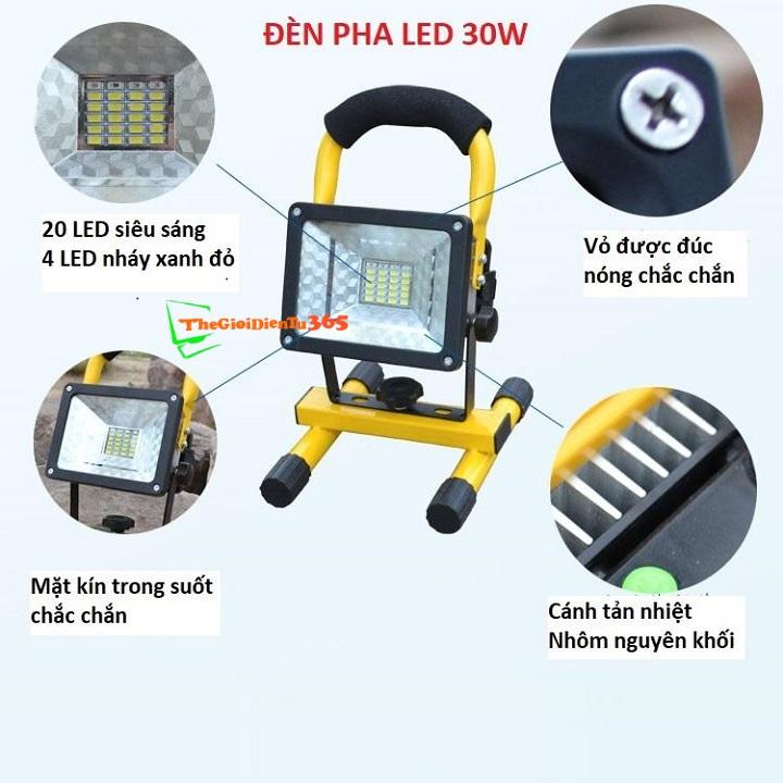ĐÈN LED XÁCH TAY TÍCH ĐIỆN SIÊU SÁNG 30W