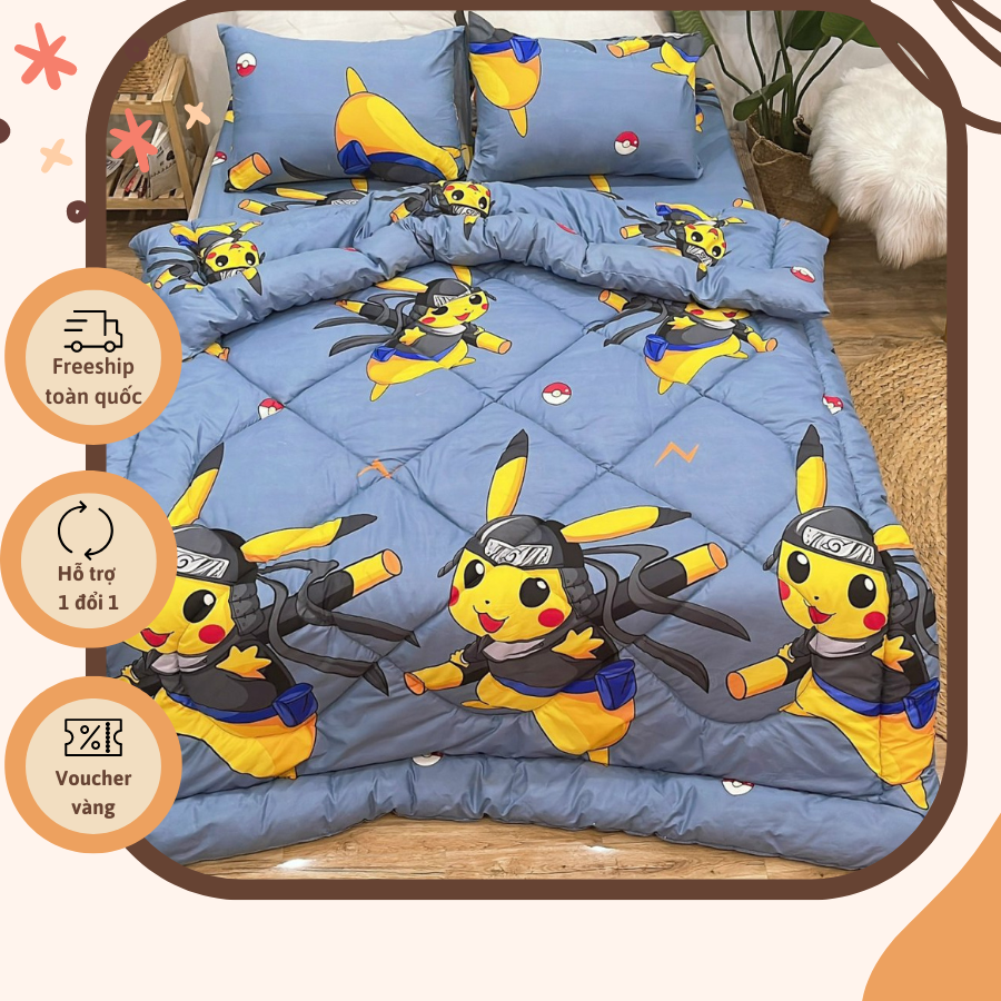 Bộ chăn phao 5 món mẫu họa tiết pikachu p65