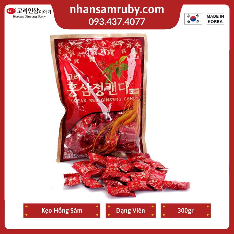 Kẹo sâm đỏ kgs hàn quốc có đường bịch 300gr