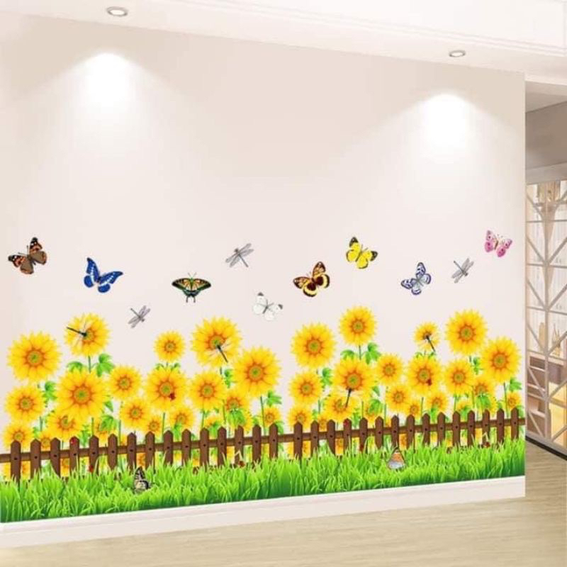 Decal dán tường cửa sổ và chân tường hoa hướng dương