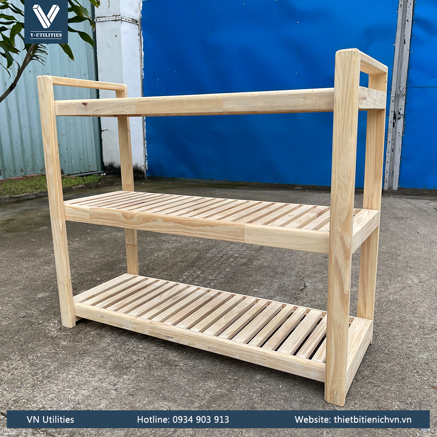 Kệ Để Giày Dép Gỗ Thông 3 Tầng