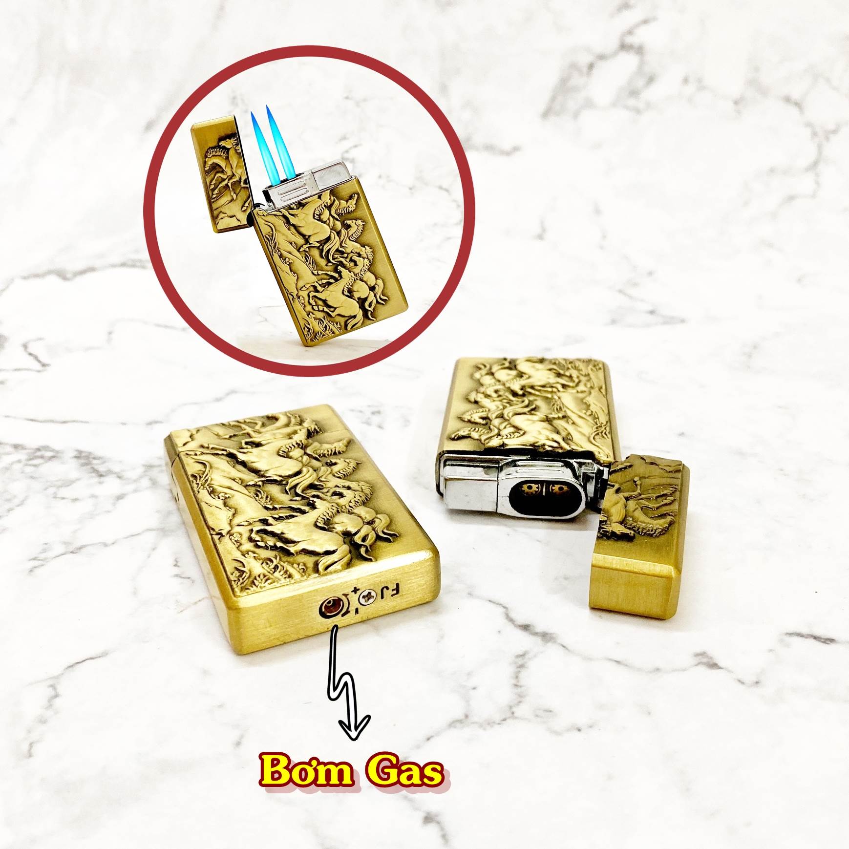 BẬT LỬA KHÈ BẤM NGANG 2 TIA HÌNH BÁT MÃ (MÃ ĐÁO THÀNH CÔNG) - (XÀI GAS)