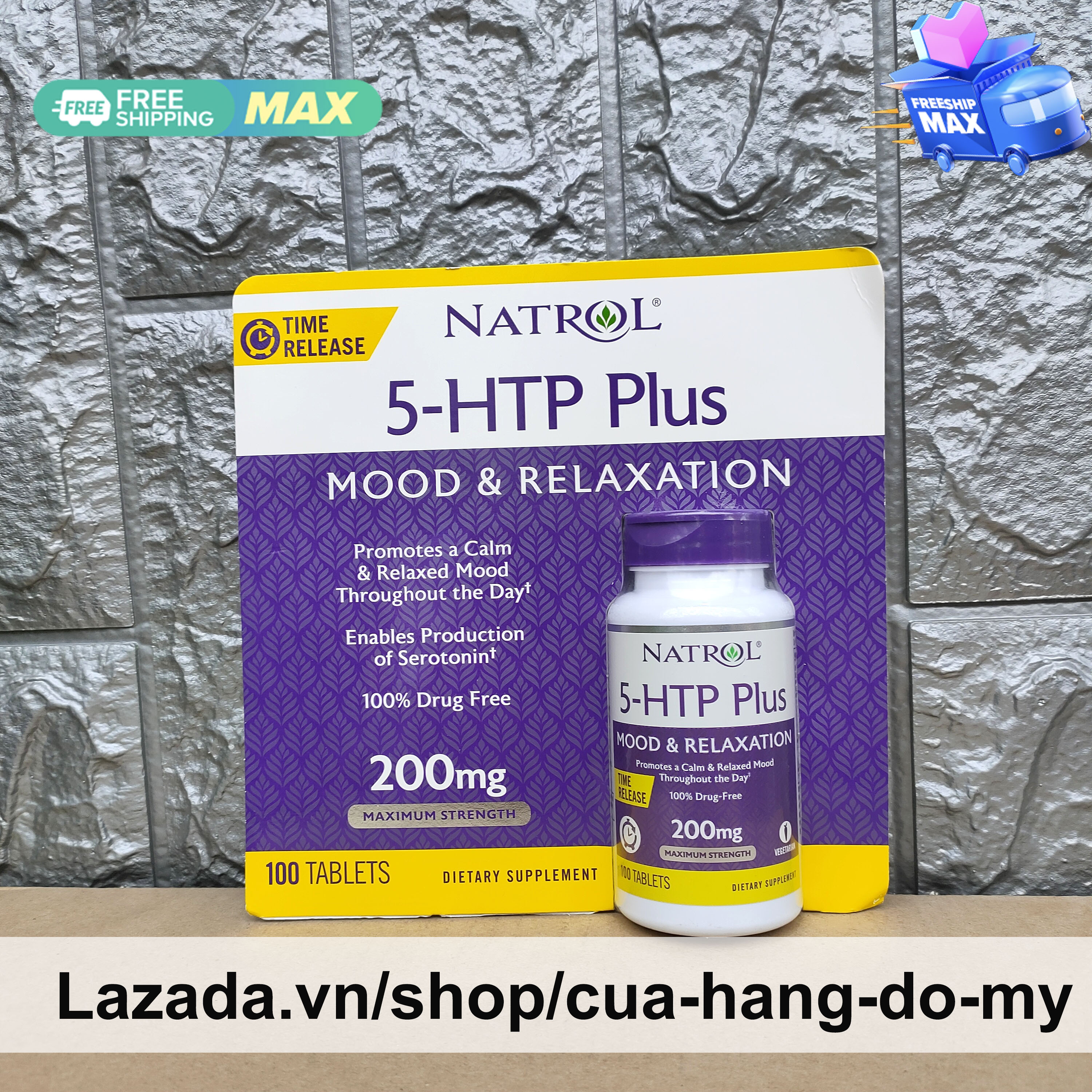 Viên uống giảm căng thẳng Natrol 5HTP Plus Mood & Relaxation 200mg 100