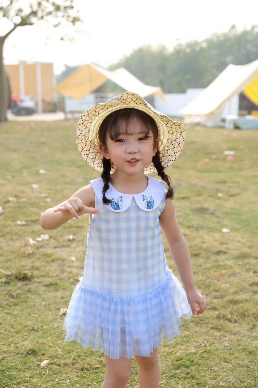 ĐẦM BÉ GÁI TỪ 8-18KG HỌA TIẾT CARO CỔ SEN-SURIKIDS-SK10-VÁY ĐẦM XINH XẮN CHO BÉ GÁI MẶC ĐI HỌC ĐI CHƠI