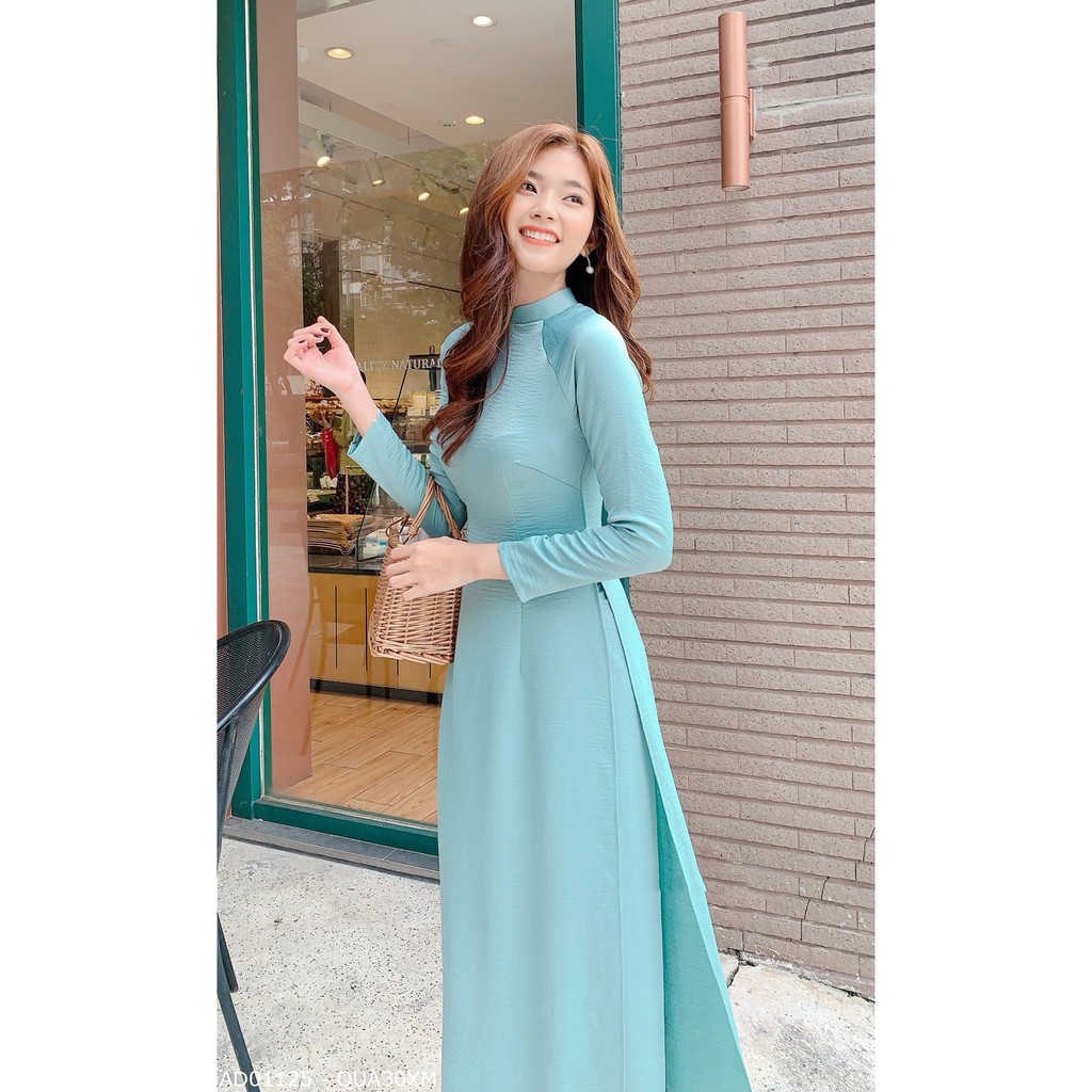 Áo dài màu xanh đá CHAANG may sẵn áo dài truyền thống Việt Nam, vải lụa tây thi cao cấp