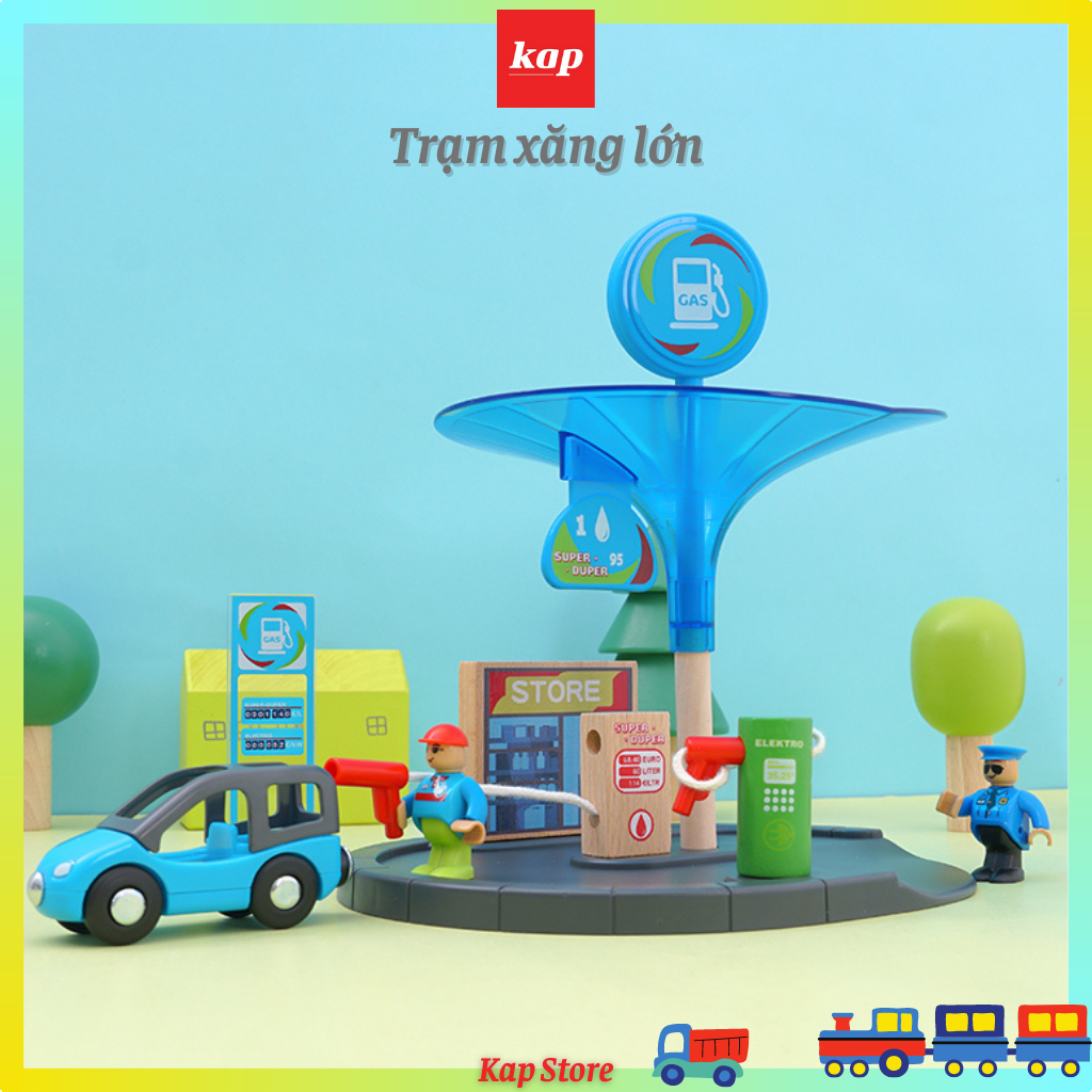 Trạm xăng lớn, phụ kiện mô hình đường ray xe lửa gỗ