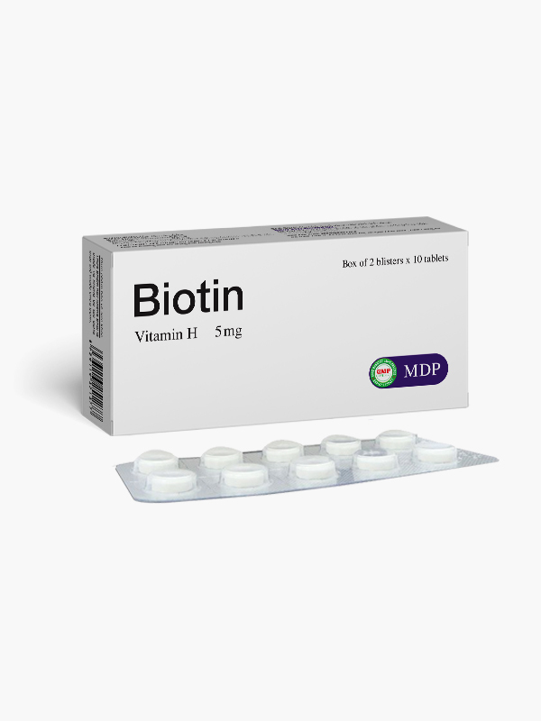 Viên uống Biotin Vitamin H 5mg chính hãng cho gãy rụng, tóc yếu, móng tay dễ xước gãy…biotin, collagen làm đẹp da, kích thích mọc tóc, viên uống đẹp da hộp 2 vỉ x 10 viên nén