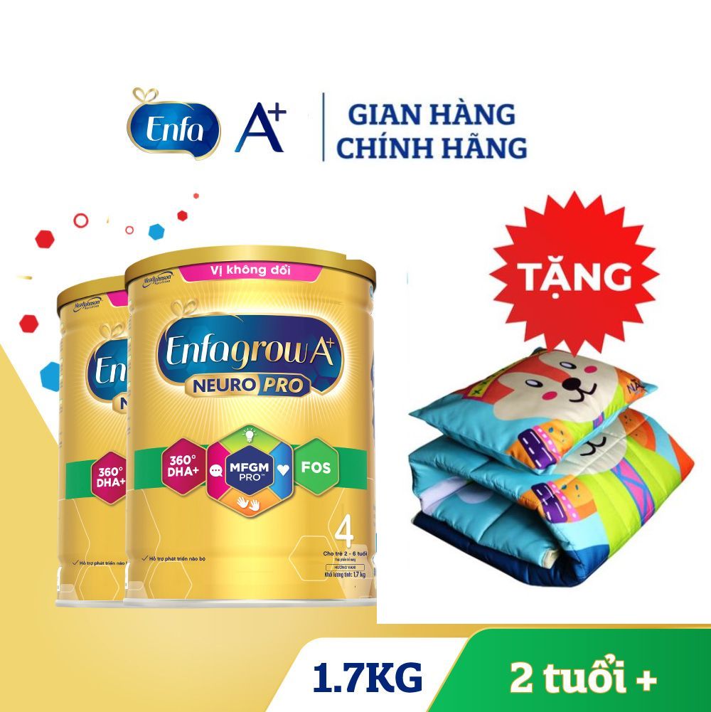 [Tặng 1 bộ gối nệm con sóc] Combo 2 lon Sữa Bột Enfa A+ 4 1700g/lon