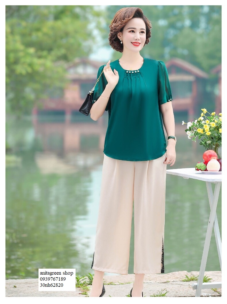 nh62820-áo kiểu trung niên đính nút