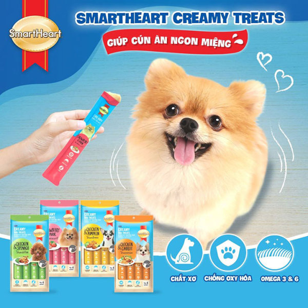 [Lấy mã giảm thêm 30%] Kem súp Smart Heart Creamy Dog Treats 15gx4 dành cho chó - CutePets
