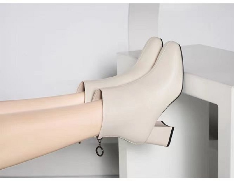 Giày bốt đế vuông 5 phân 7 phân 8 phân dây kéo tròn sau gót da trơn lót lông S088 êm chân