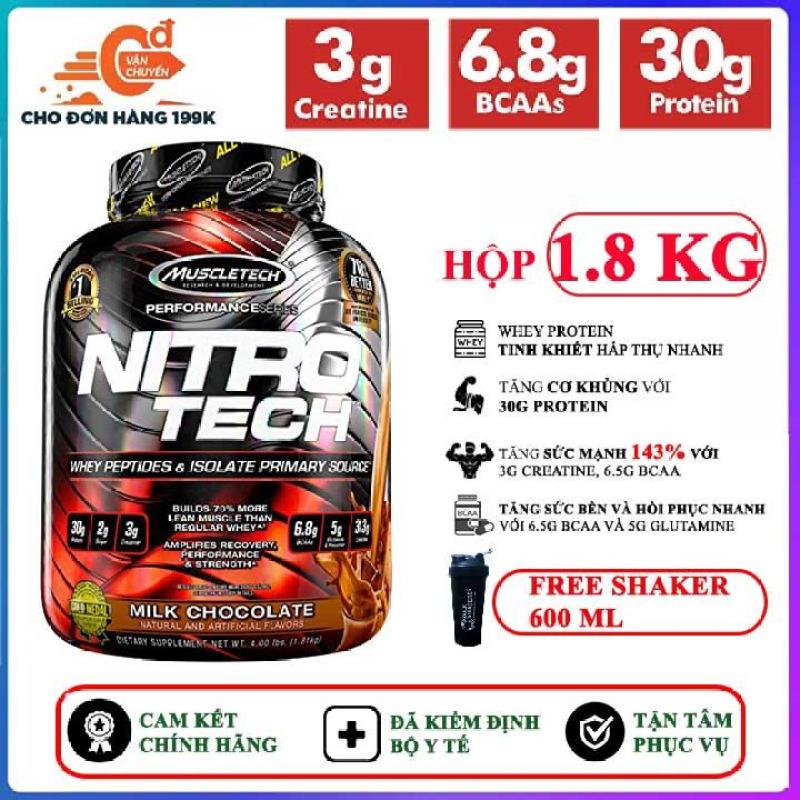 [TẶNG BÌNH LẮC] Sữa tăng cơ cao cấp Whey Protein Nitro Tech của MuscleTech hộp 1.8kg hỗ trợ tăng cơ giảm mỡ, tăng sức bền sức mạnh vượt trội cho người tập gym và chơi thể thao nhập khẩu