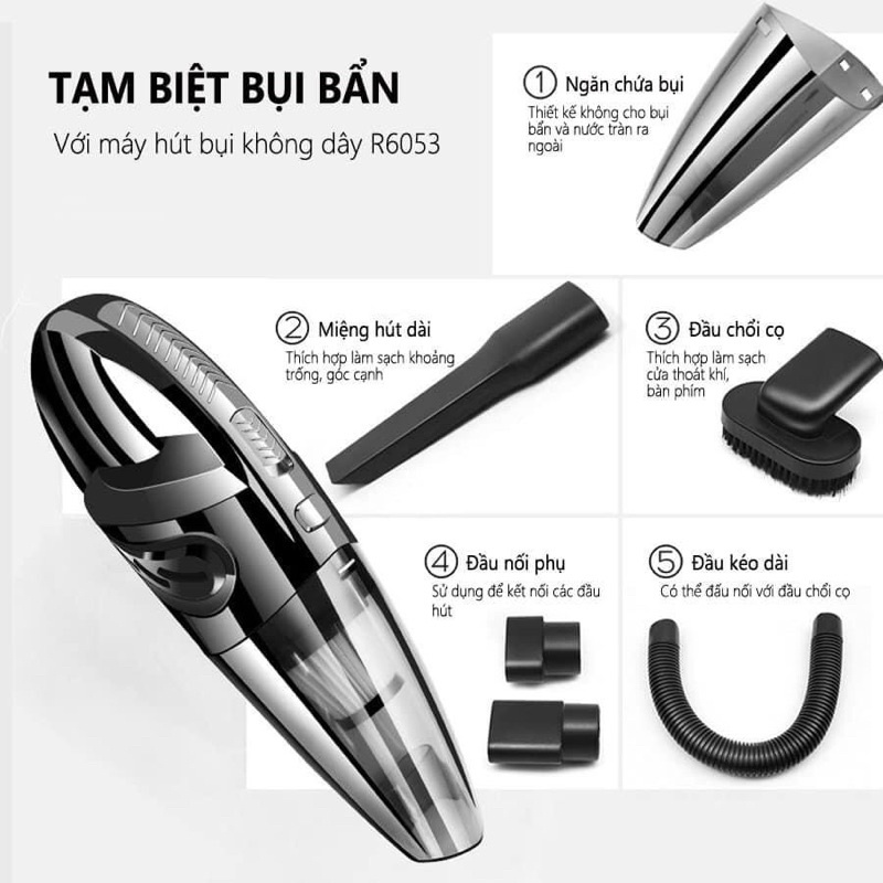 Máy Hút Bụi Cầm Tay Xiaomi - Máy Hút Bụi Lau Nhà Mini Máy Hút Bụi Ô Tô Rundong R-6053 Không Dây Đầy Đủ Phụ Kiện Sử Dụng Tiện Lợi, Không Thế Thiếu Với Gia Đình Hiện Đại