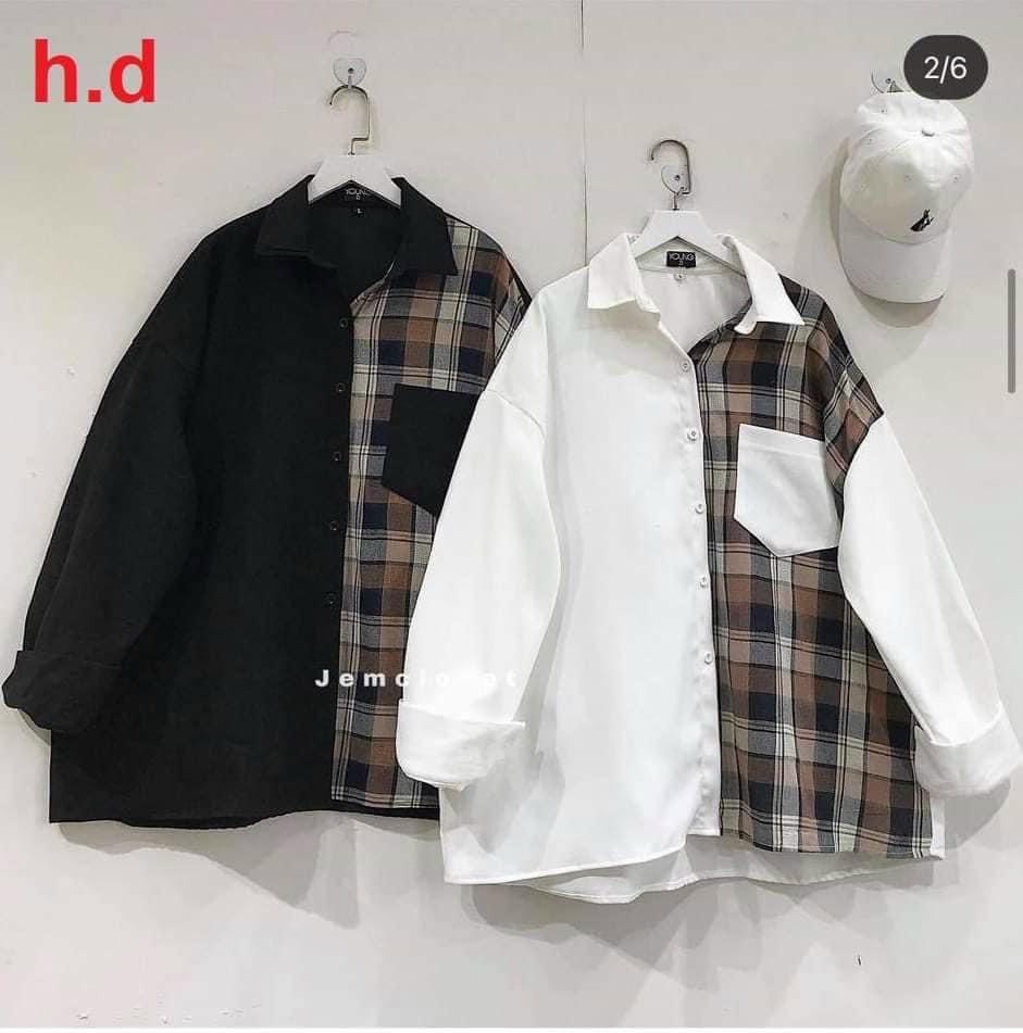 Áo sơ mi phối kẻ caro ulzzang, áo sơ mi kiểu 2 màu, áo sơ mi trắng caro, áo sơ mi đen caro, áo sơ mi nam nữ unisex, áo sơ mi from rộng, áo sơ mi kẻ caro dài tay, sơ mi đi học, sơ mi hàn quốc, AMELIA