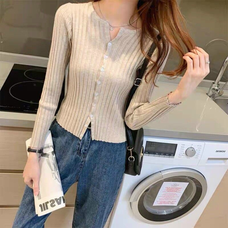 Áo thun len sọc  tay dài nút cài siêu đỉnh