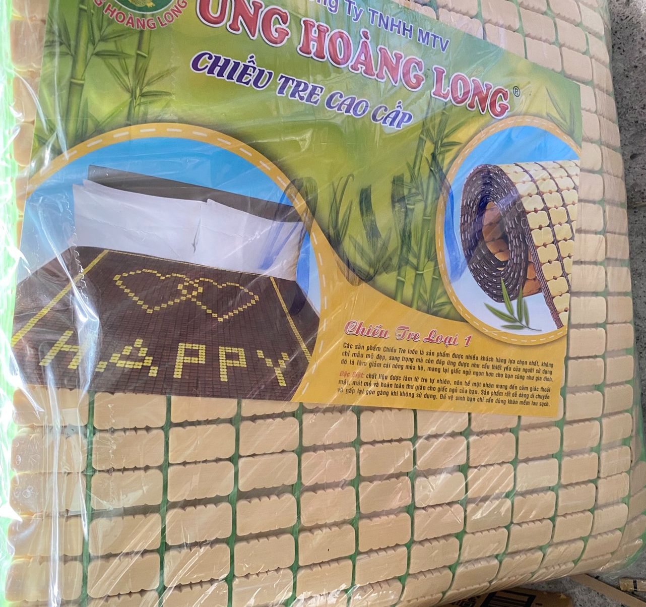 Chiếu trúc hạt màu vàng chiếu tre loại dày, khít, bóng, bền sạch, có giao hỏa tốc