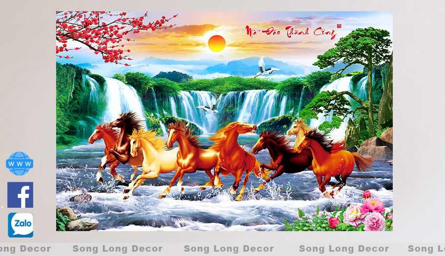 Tranh Dán Tường 3D Mã Đáo Thành Công - S112 - Tranh 3D Phong Thủy - Giấy dán tường 3d - Song Long Decor