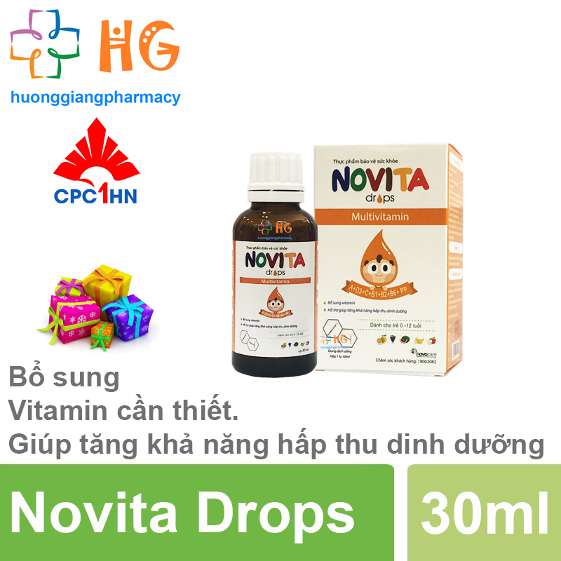 Novita Drops - Bổ sung Vitamin cần thiết. Giúp tăng khả năng hấp thu dinh dưỡng, giảm nguy cơ nhiễm khuẩn