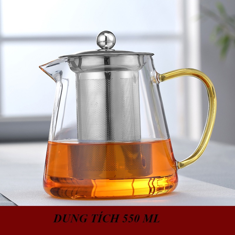 Bình thủy tinh pha trà có lõi lọc inox 304