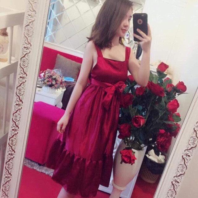 Đầm phi lụa yếm hai tầng buộc nơ sau cực sexy