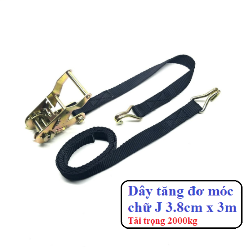 Dây tăng đơ chằng hàng móc chữ J 38mmx3m, Tải trọng 2000kg
