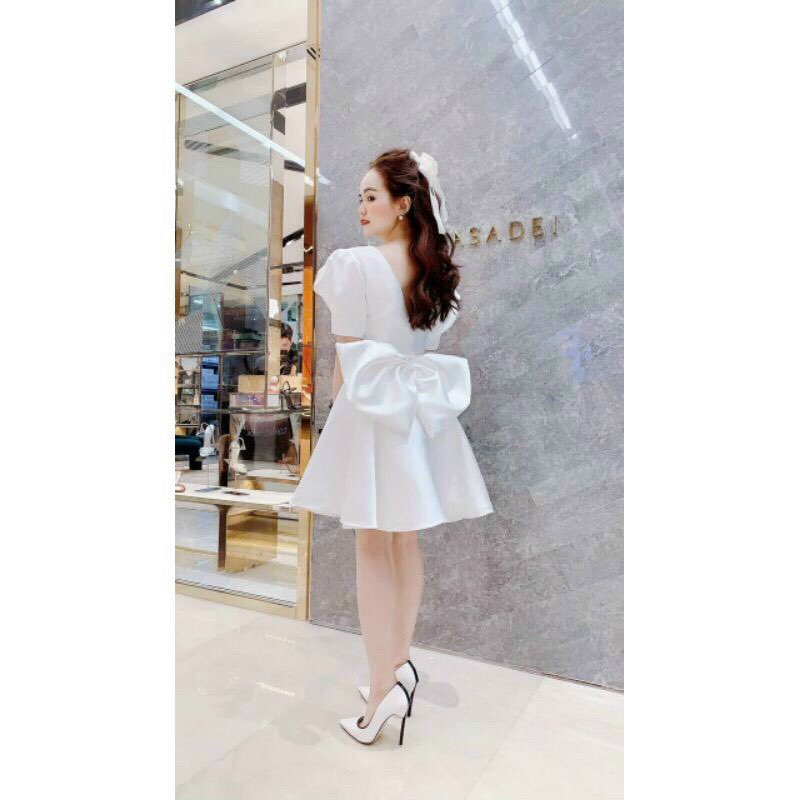 Đầm tay phồng có nơ cột sau lưng fashionzero