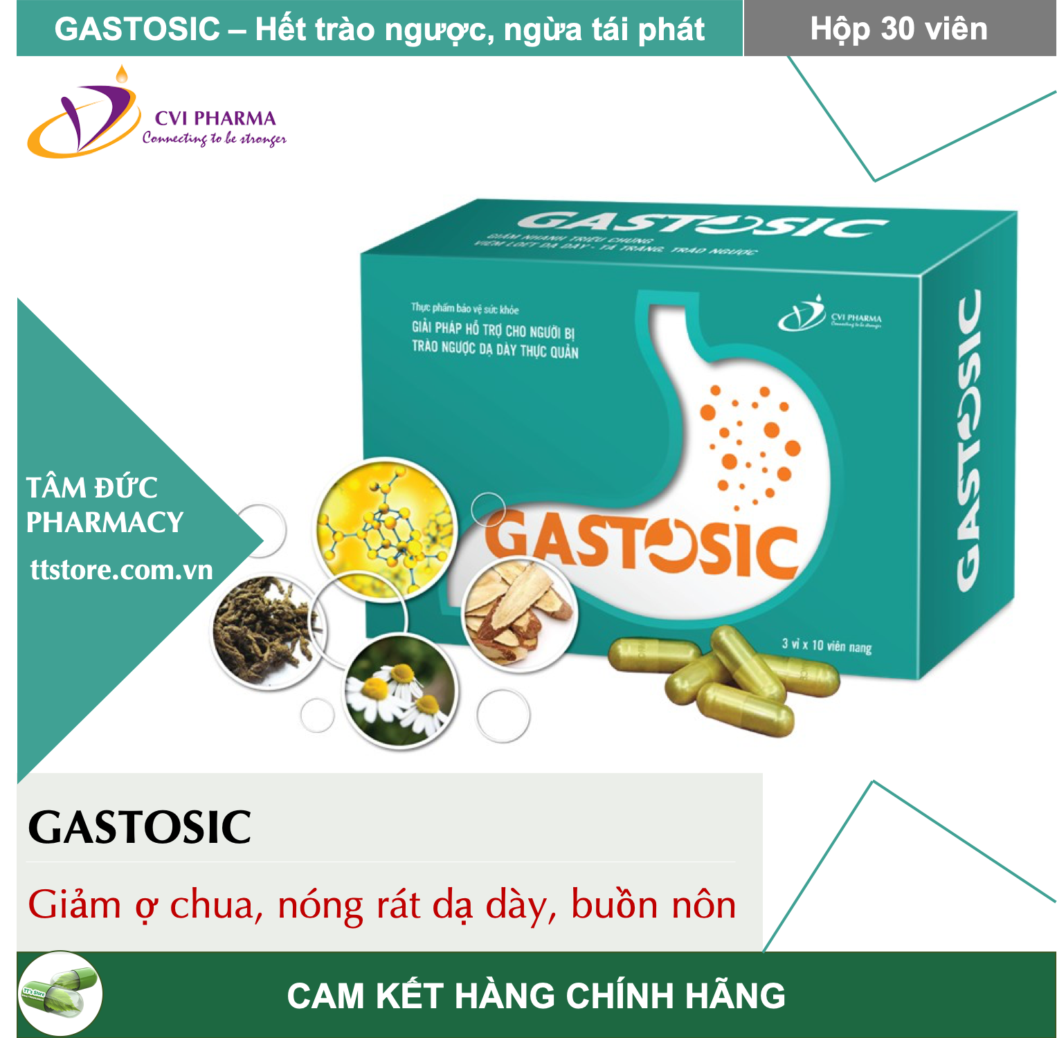 [HCM]GASTOSIC [Hộp 30 viên] - Giảm trào ngược thực quản giảm viêm loét niêm mạc dạ dày - tá tràng