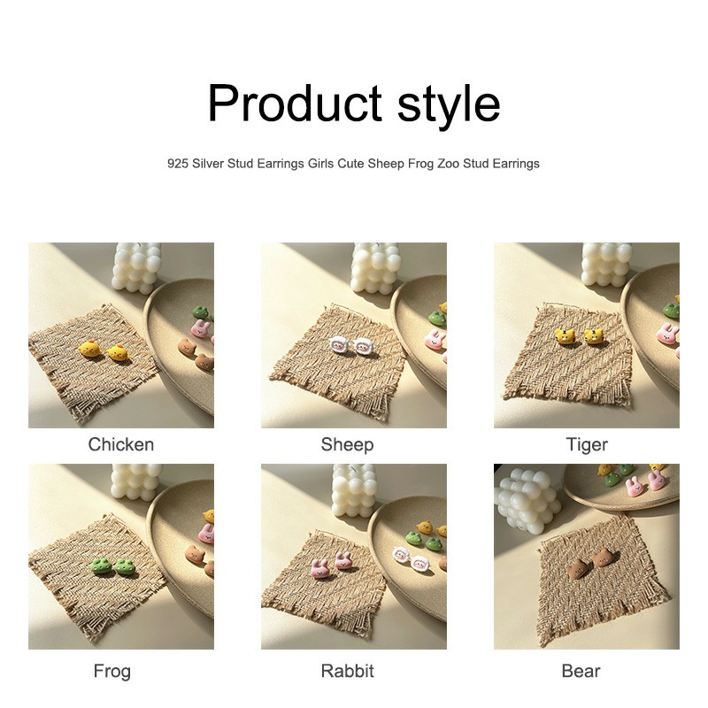 925 Bạc Stud Earrings Cô gái Dễ thương Cừu Ếch Zoo Stud Earrings YVETTERY
