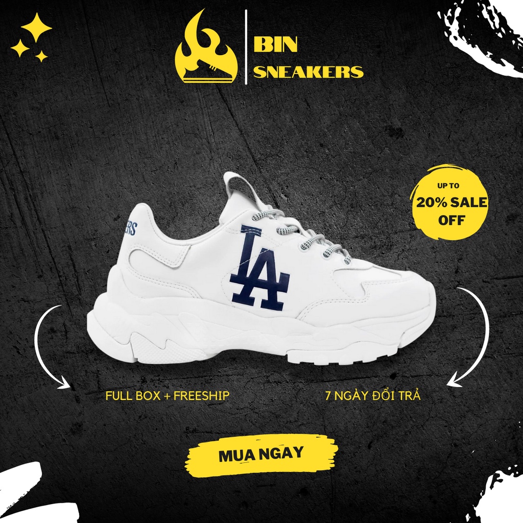 Giày MLB LA trắng nam nữ hàng đế tách chuẩn 11 Full Box - Giày thể thao sneaker nam nữ độn đế tăng chiều cao