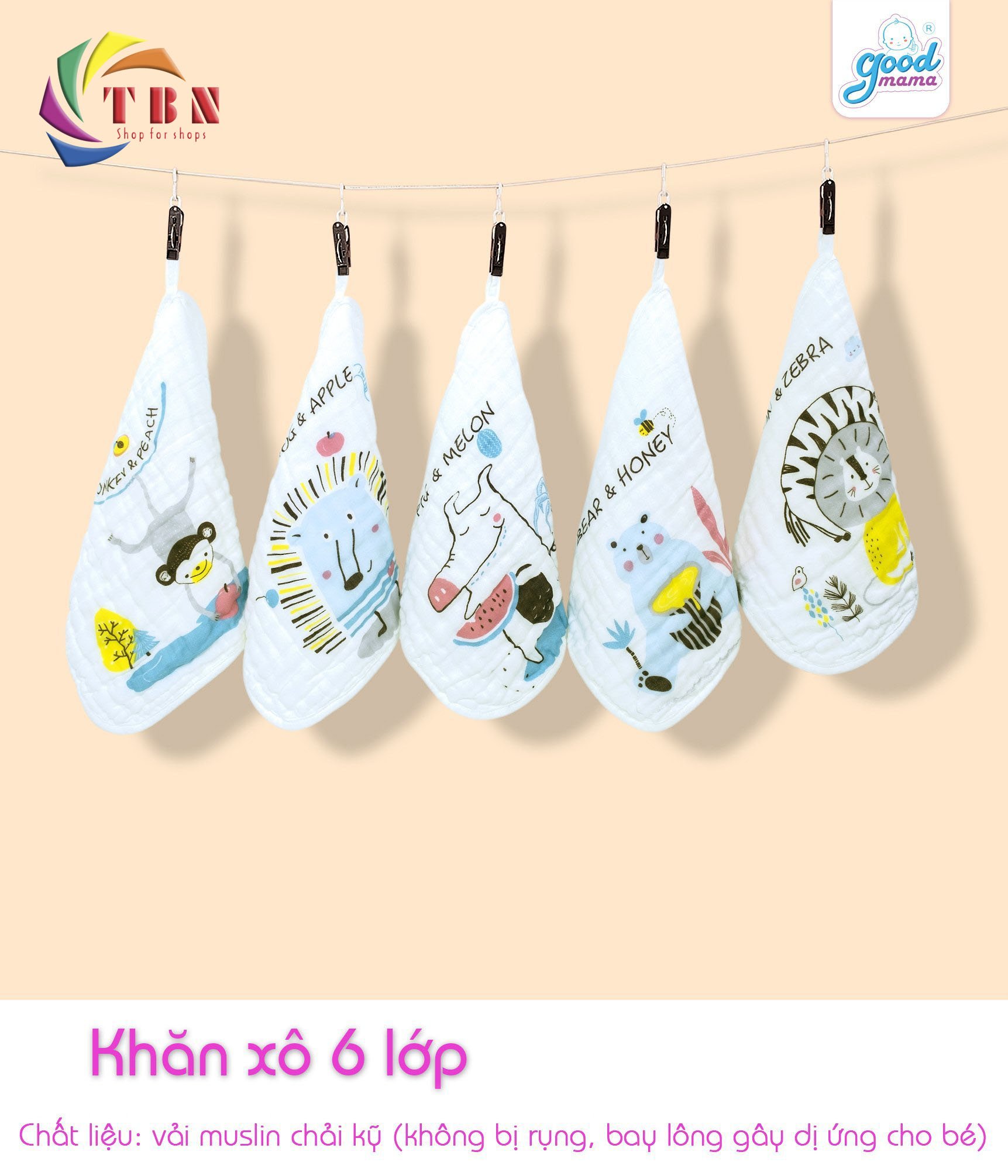 5 Khăn Sữa Goodmama 6 Lớp Muslin