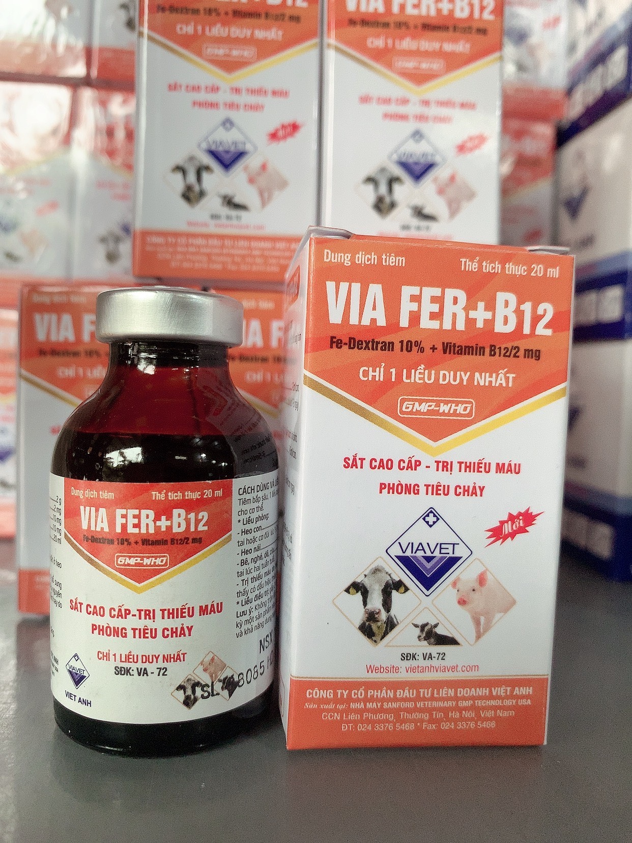 Sắt tiêm heo con via.fer+b12 20ml, sắt cho lợn, dê, cừu, bê, nghé. phòng tiêu chảy..... 1 lọ dùng cho 10 con lợn.