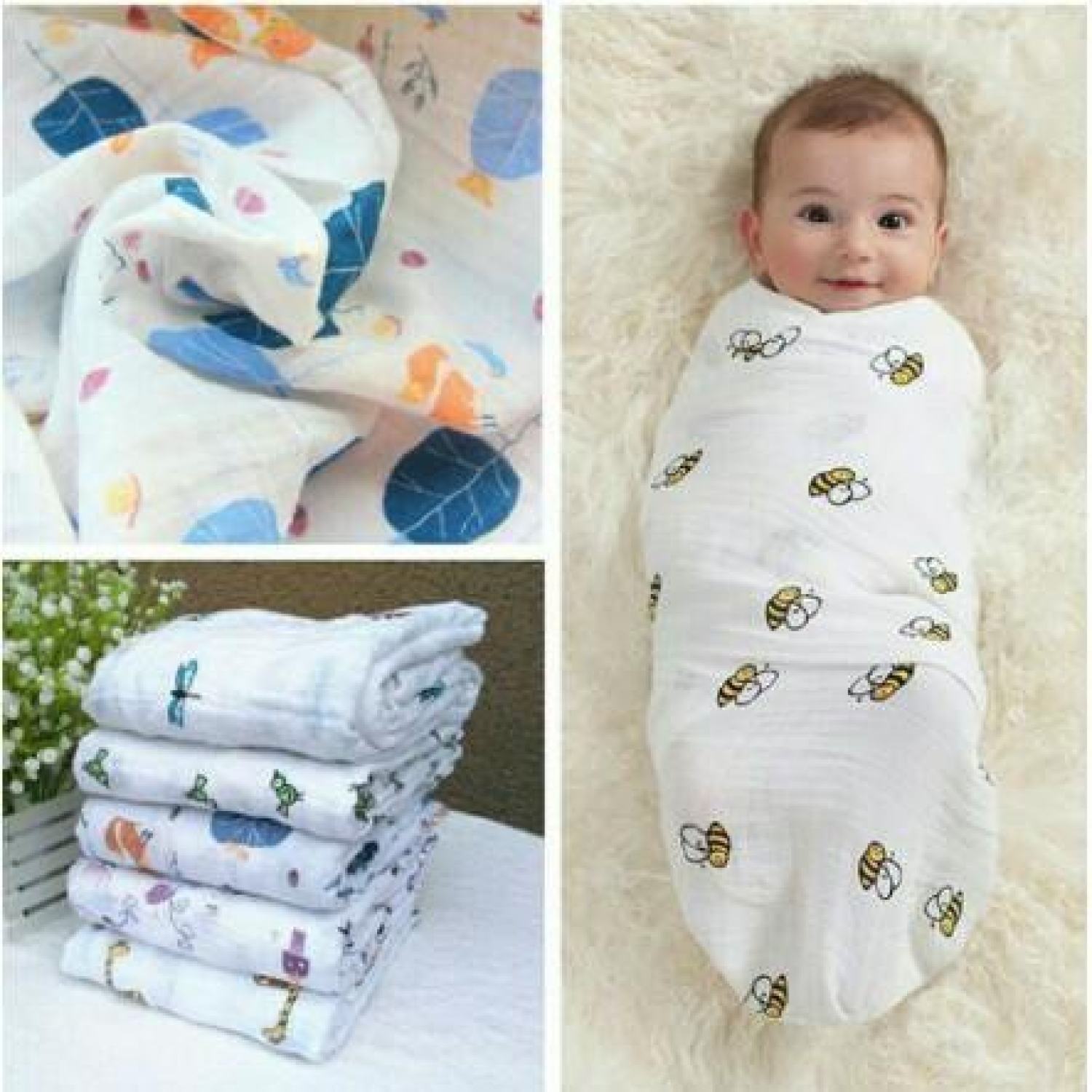 Khăn Tắm Aden Sợi Tre, Khăn Quấn Bé 2 lớp