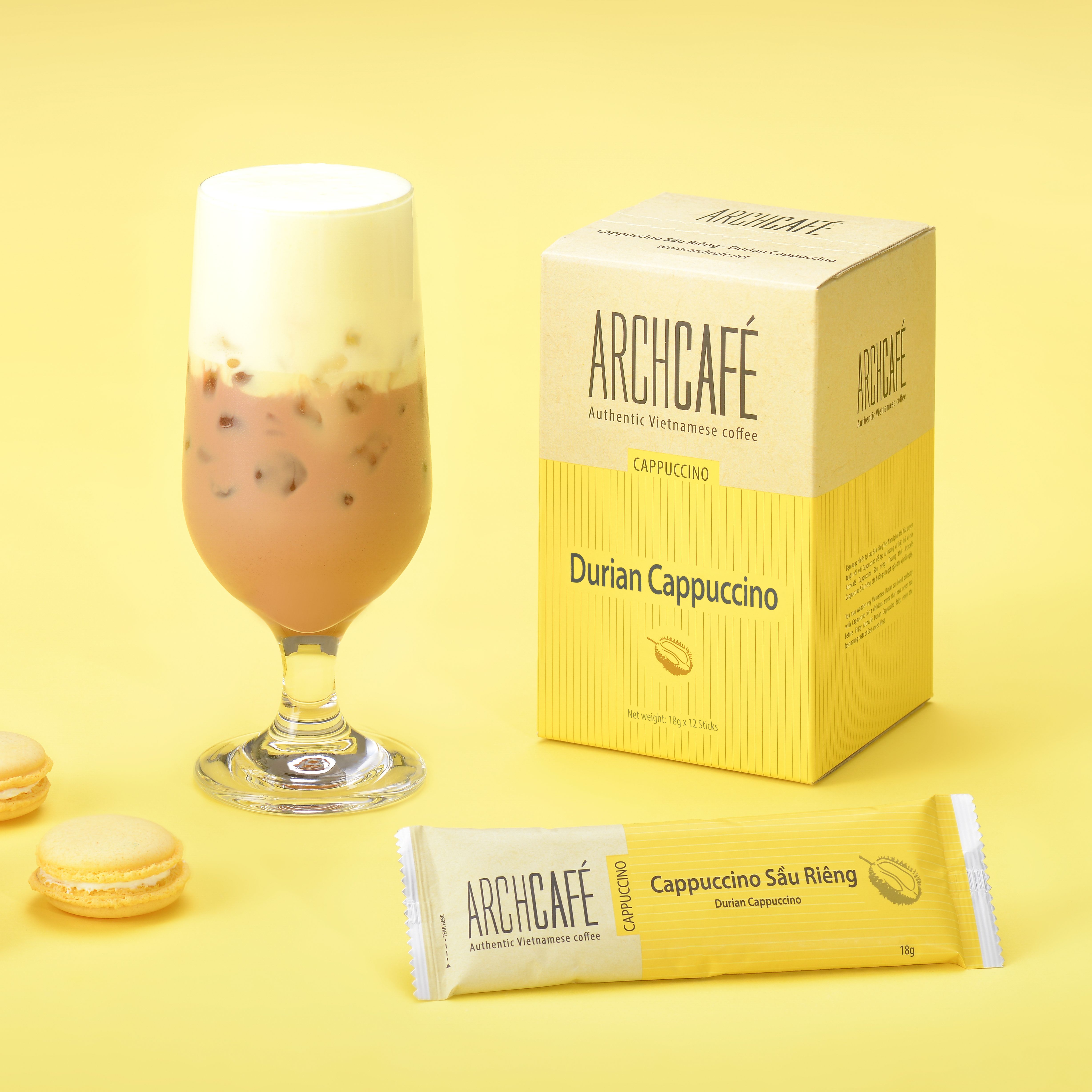 Combo 2 Cà phê Cappuccino Sầu Riêng - Cafe hoà tan Archcafé (hộp 12 gói x 18.5g)